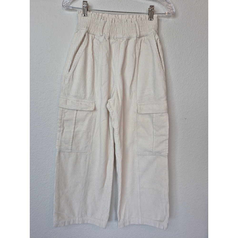 Back Beat Co Organic Cotton Corduroy Cargo Pants Cream White Wide Leg Small Crop